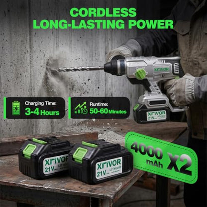 Cordless Hammer Drill, 2.6J Brushless with Batteries for Demolition