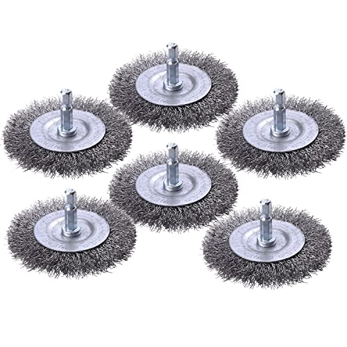6 Pack Wire Wheel Brush for Drill - 1/4 Inch Hex Shank, Coarse Carbon Steel Crimped Wire Wheel for Cleaning Rust - style: 6 Pcs wire wheel