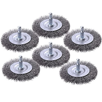 6 Pack Wire Wheel Brush for Drill - 1/4 Inch Hex Shank, Coarse Carbon Steel Crimped Wire Wheel for Cleaning Rust - style: 6 Pcs wire wheel