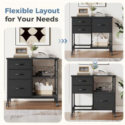 DUMOS 3 Drawer Mobile File Cabinet, Rolling Printer Stand with Storage - color: Rustic Black
