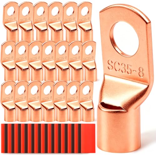Twidec/25PCS AWG 2 Copper Wire Lugs Battery Cable Ends SC35-8,Ring Terminals Connectors,Copper Ring Terminals,Battery Terminals Connectors Kits with Heat Shrink - color: 26PCS