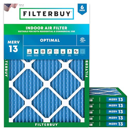Filterbuy 12x16x1 Air Filter MERV 13 Smoke & Allergy Defense (6-Pack) - size: 12x16x1