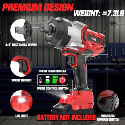 Cordless Impact Wrench 3/4" Compatible with Milwaukee 18V Battery, 1850Ft-lbs(2500N.m) High Torque Impact Gun Heavy Duty, Brushless Electric Power Impact Driver with 4 Speed Modes & LED Work Light - size: 3/4" 2500NM Compatible with Milwaukee