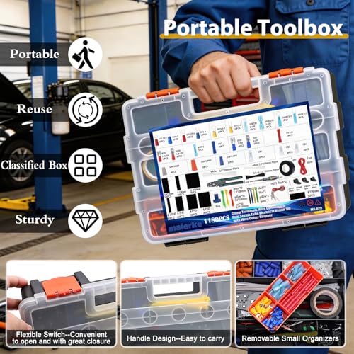 1180pcs Wire Connectors Terminals Kit with Wire Cutter Crimp Plier and Voltage Tester Screwdriver Heat Shrink Tubing Electrical Cable Connectors Assorted Fork Spade Butt Ring Male/Female - size: 1180pcs