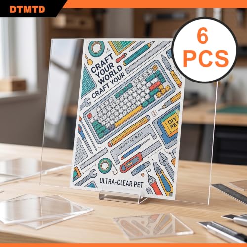 6 PCS PET Plexiglass Sheets Clear Plastic Sheet Acrylic Board Alternative 1mm A4 Flexible Clear Panels for Crafts Picture Frames Signs - size: 1mm A4