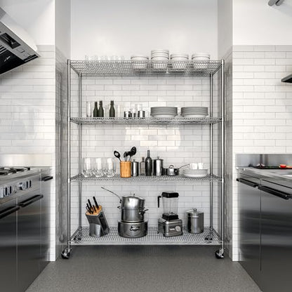 UltraDurable 4-Tier NSF Steel Wire Shelving, 60"W x 24"D x 76"H - color: Steel, size: 4-Tier Shelving, 60" W x 24" D