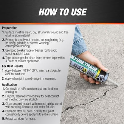 DAP Polyurethane Premium Construction Adhesive Sealant, Gray, 10.1 Oz (7079818814) - color: Gray