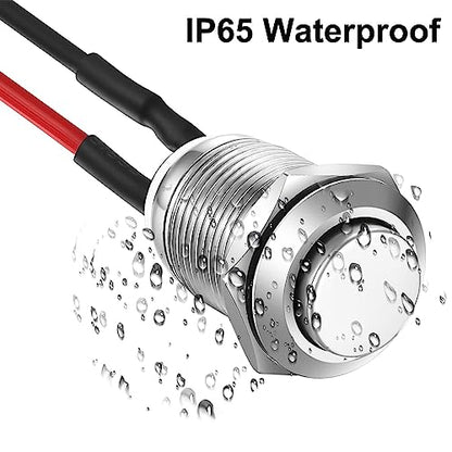Gebildet 5pcs 12mm 2A 12V/24V/125V/250V AC Prewired Waterproof Push Button Momentary Stainless Steel Push Button On Off (High Head) - color: SS-Momentary(High head)