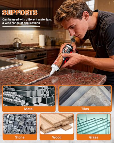 WELLUCK Coffee/Medium Brown Silicone Caulk, 100% Waterproof Caulking Silicone Sealant Flexible Adhesive, Matches Red Oak, White Oak, Cherry, Alder, Hickory and Other Medium-Toned Wood finishes - color: Coffee/Medium Brown, size: 1 Pack