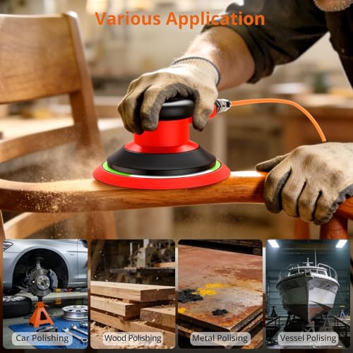 Proster 6" Air Orbital Sander Lightweight 12000 RPM Variable Speed 20pc Kit - size: 6 inch
