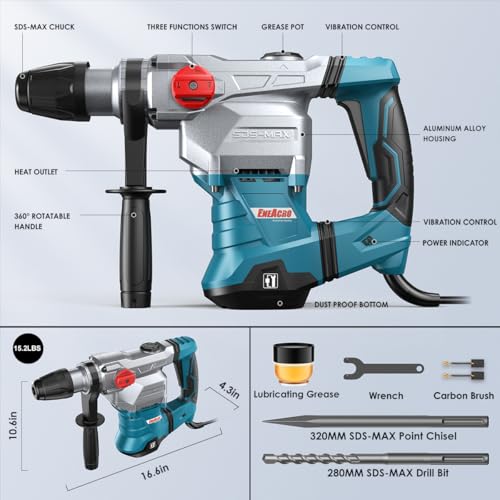 ENEACRO SDS-Max Heavy-Duty Rotary Hammer Drill, 9 Ft.lbs, 3 Functions