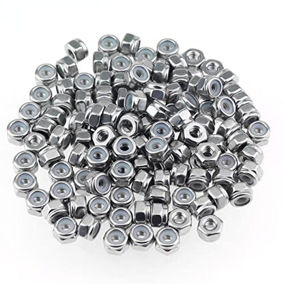 HELIFOUNER 100 Pieces #8-32 Nylon Insert Hex Lock Nuts, 304 Stainless Steel (18-8) Locknuts, Bright Finish, Coarse Thread - size: #8-32 (100 pcs)