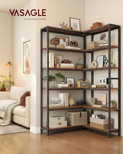 VASAGLE 6 Tier Bookshelf, Convertible Corner Shelf, 9.4 x 52.8 x 69 Inches - size: 6 Tiers (52.8"W)