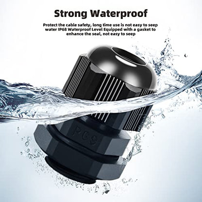 Cable Gland 20 Pack Plastic Waterproof Adjustable Connector 4-8mm PG9 Strain Relief Cord Connectors Joints Nylon with Gaskets - size: PG9(20-pack)