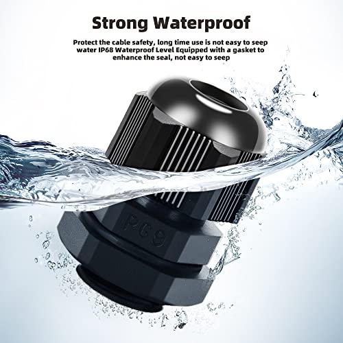 Cable Gland 20 Pack Plastic Waterproof Adjustable Connector 4-8mm PG9 Strain Relief Cord Connectors Joints Nylon with Gaskets - size: PG9(20-pack)