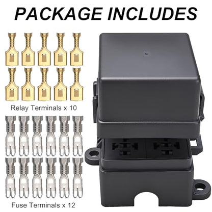 12V 6 Way Fuse Relay Box, 2 Relays and 12 ATC/ATO Blade Fuses Slots, Compatible with 4-Pin 5-Pin 40Amp Relay, for Cars Truck Jeep - size: 2Relays 6Fuses solts, style: Box