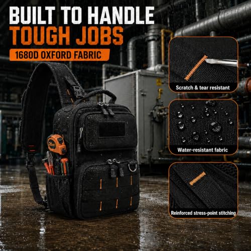 Black Tactical Tool Bag, Waterproof Oxford with 3-Point Harness and MOLLE