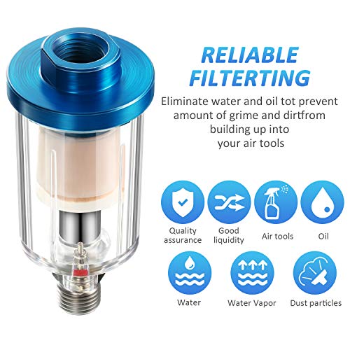 Mudder 3 Pcs Air Compressor Filter, 1/4 Inch Npt Air Oil Water Separator
