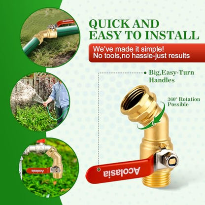 Brass Garden Hose Shut Off Valve with Full-Flow Design - Heavy Duty 3/4" GHT Connector, 304 Stainless Steel Handle - style: 360° 1 way hose splitter