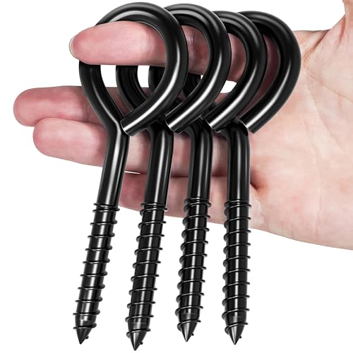 TLAZZ 4 Pack Eye Bolts Screw in Hooks for Hanging Tie-Downs - color: Black