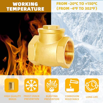 3/4" NPT Horizontal Swing Check Valve, Brass Heavy-Duty Female Thread, DN20 - size: 3/4 inch