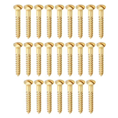PATIKIL M3.5 x 25mm Slotted Wood Screw, 25 Pack Solid Brass Oval Head - size: M3.5x25mm