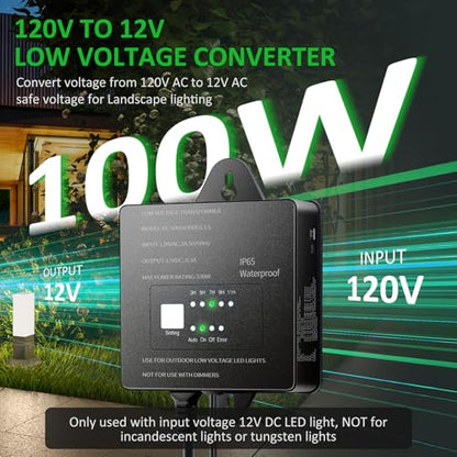 100W Low Voltage Landscape Lighting Transformer 12V DC with Timer Photocell