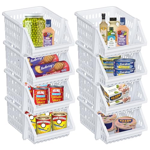 Small Stackable Storage Bins Open Front for Pantry Storage, 8 Pack - White - color: White, size: 8 Pack - Small