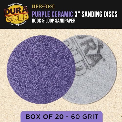 Dura-Gold Premium 60 Grit 3" Purple Film Ceramic Sanding Discs, Box of 20 - style: 60 Grit