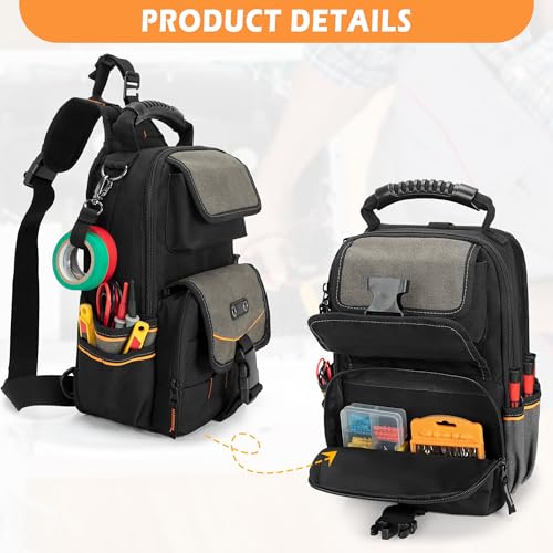Electrician Tool Pouch Bag, Zippered HVAC Tool Organizer - color: Black