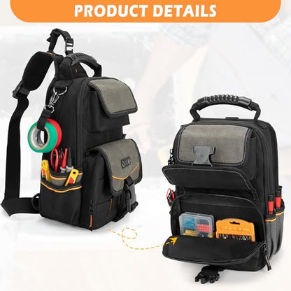 Electrician Tool Pouch Bag, Zippered HVAC Tool Organizer - color: Black