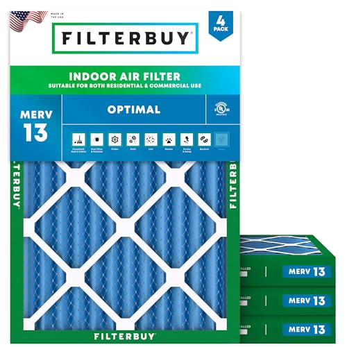 Filterbuy 6.88x15.88x2 Air Filter MERV 13 Smoke & Allergy Defense (4-Pack) - size: 6.88x15.88x2