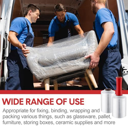 Jutom 16 Pcs Mini Stretch Film Industrial Shrink Wrap Roll Plastic Film for Moving 2 Handles 5" x 1000 ft Pallet Wrap Packaging Self Adhering Shipping for Moving Furniture Packing (Clear,Red) - color: Clear, Red