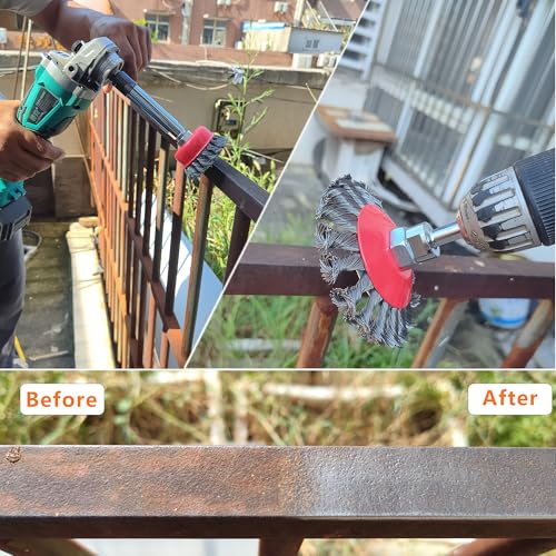 9 Pack Wire Wheel Brush kit with 5/8"-11 Thread Grinder Extension Rod & Drill Adapter,4" & 3" Wheel Cup Wire Brushes(Wire Wheel Set with Grinder Extension Rod & Drill Adapter) - style: Wire Wheel Set with Grinder Extension Rod & Drill Adapter