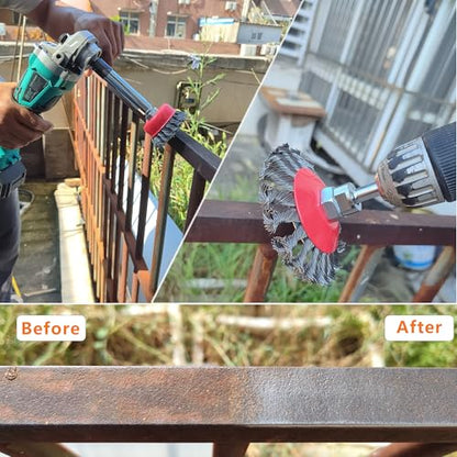9 Pack Wire Wheel Brush kit with 5/8"-11 Thread Grinder Extension Rod & Drill Adapter,4" & 3" Wheel Cup Wire Brushes(Wire Wheel Set with Grinder Extension Rod & Drill Adapter) - style: Wire Wheel Set with Grinder Extension Rod & Drill Adapter