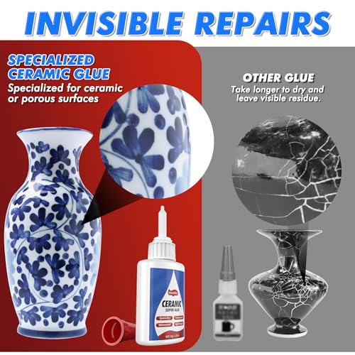 Ceramic Glue 1.23OZ, Ultra Strong Waterproof Heat-Resistant Clear Adhesive