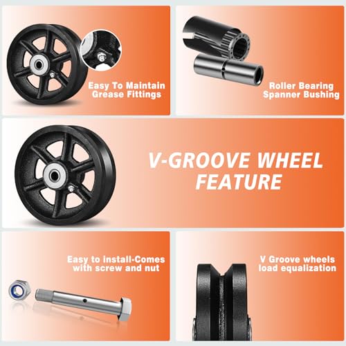 6" X 2" Cast Iron V Groove Wheel with Roller Bearing, 2000 lbs Capacity,Industrial Metal Casters for Roll Tracks, Rolling, Sliding Gates(2 Pack Black) - style: 6" X 2" Wheel
