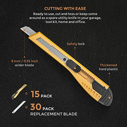 Nicpro 15 PCS Utility Knife, Retractable Box Cutters Razor Knife Snap 9mm - style: 15 Pack（9 mm）