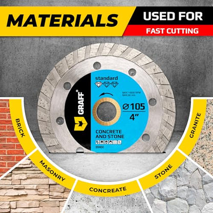 4 Inch Diamond Cutting Wheel for Angle Grinder Arbor 7/8"-5/8" – Turbo Diamond Blade for Stone, Marble, Granite, Brick, Masonry, Concrete – Diamond Saw Blades GRAFF - size: Ø 4 Inch