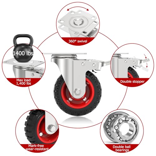 5" Swivel Caster Wheels Set of 4, Heavy Duty Casters with Brakes