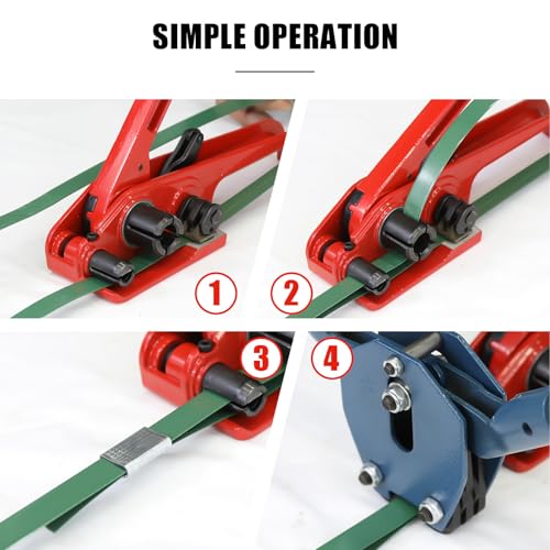 Heavy Duty Banding Strapping Tensioner & Cutter Manual Packaging Tools Windlass for 1/2"-3/4" Width Polyester Poly Strap(red) - color: PET red, size: 1/2-3/4in