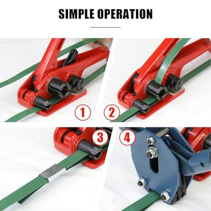 Heavy Duty Banding Strapping Tensioner & Cutter Manual Packaging Tools Windlass for 1/2"-3/4" Width Polyester Poly Strap(red) - color: PET red, size: 1/2-3/4in