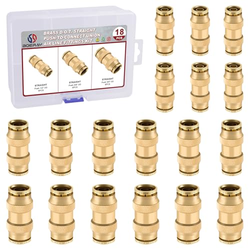 18PCS 1/2" 3/4" 5/8" Brass Dot Air Line Fittings Kit, Straight Union - size: 1/2" + 5/8" + 3/4"