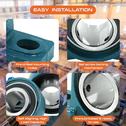 CHR 2 Pack UCP204-12 Pillow Block Bearings | Mounted Pillow Block Bearings - Chrome Steel with 3/4" Bore | ISO 9001-2015 Certified - size: 2, style: UCP204-12
