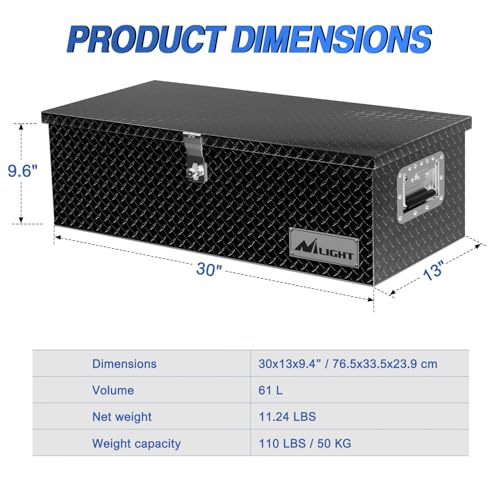 Nilight 30 Inch Truck Tool Box Heavy Duty Aluminum Diamond Plate Toolboxes - size: 30"x13"x9.6"