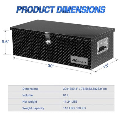 Nilight 30 Inch Truck Tool Box Heavy Duty Aluminum Diamond Plate Toolboxes - size: 30"x13"x9.6"