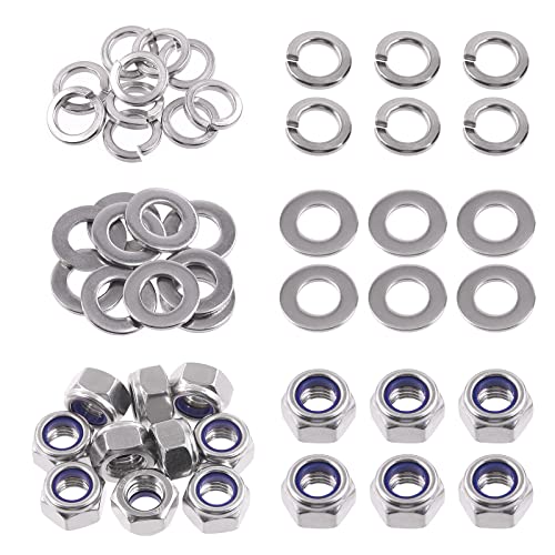 Swpeet 30Pcs Metric 304 Stainless Steel M14 Hex Lock Nuts and M14 Flat Washers with Split Lock Washers Assortment Kit, Hex Lock Nut for Home Automotive Shop Use - size: M14 Lock Nuts with Washers & Flat Washers