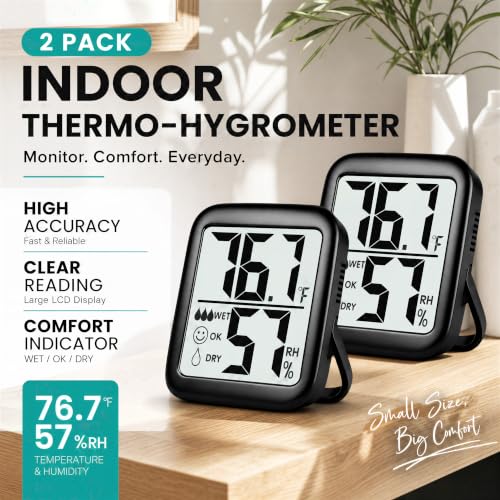 Antonki 2 Pack Room Thermometer Indoor Hygrometer - color: 2 Pcs * Classic Black ( 97%+ Choice )