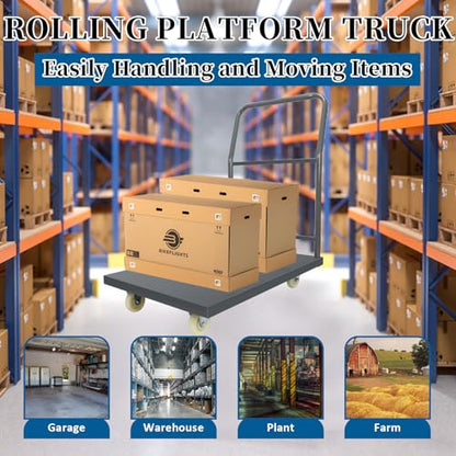 Heavy Duty Platform Truck Moving Flatbed Cart, Steel Flatbed Cart for Luggage Moving, Shopping, 36"x24"Push Dolly, 2000 LBS Dolly Cart Flatform with Wheels and Handle (36"x24") - size: 36"x24"