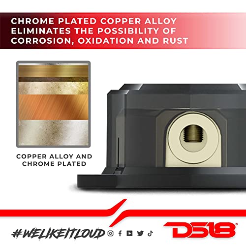 DS18 DB1020 Distribution Ground Block - 1 x 0GA in/ 2 x 0GA Out, Nickle Plated Internal Materials, High-Strength Heat Resistant Plastic Housing, Oversized Screws for Secure Connections (1 in 2 Out) - size: Single, style: 1X0GA in - 2X0GA Out